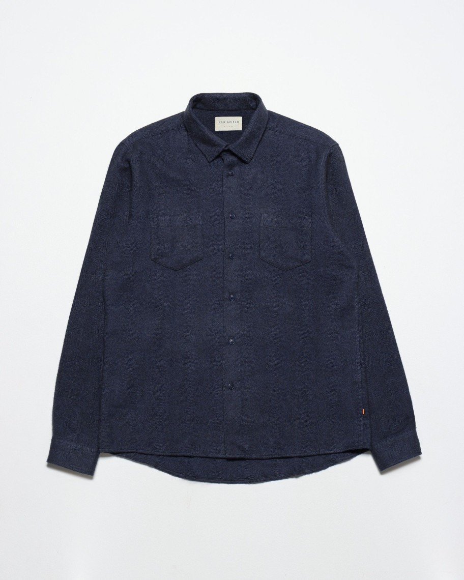 Far Afield Shirts | Classic Two Pocket Shirt - Insignia Blue Brushed Herringbone Cotton