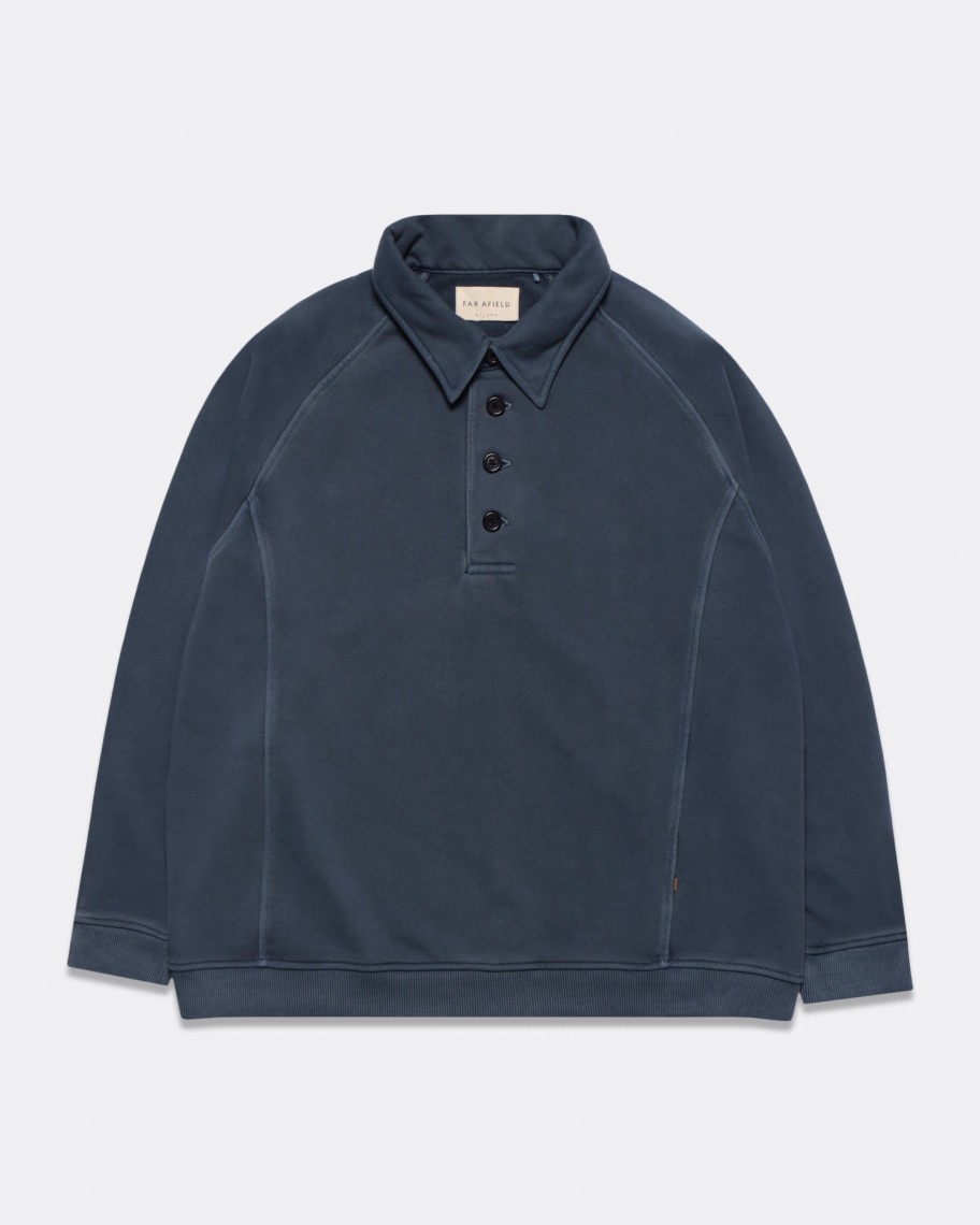 Far Afield Sweatshirts | Bernado Rugby Sweatshirt - Blue Pigment Dye