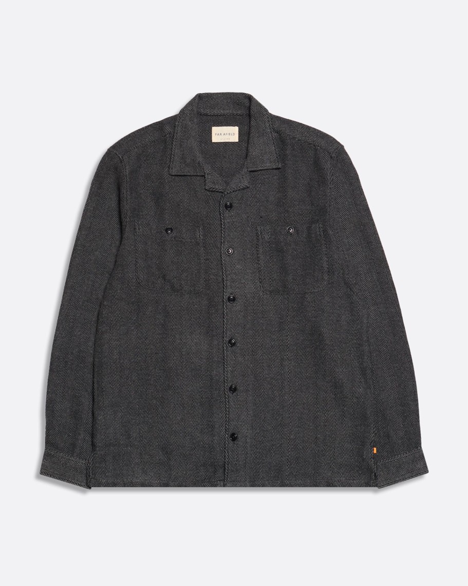 Far Afield Shirts | Hiro Shirt - Grey Brushed Herringbone Cotton