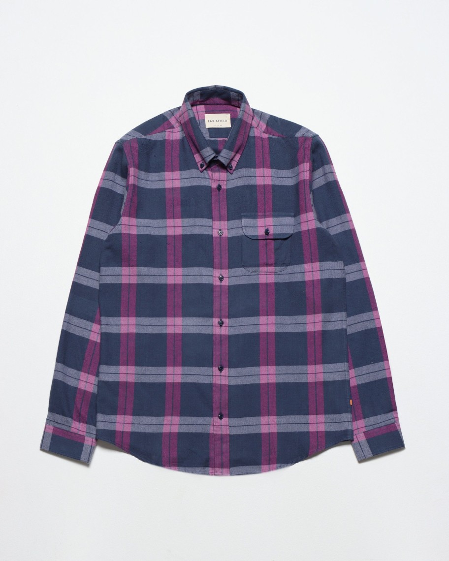 Far Afield Shirts | Larry Button Down Shirt - Insignia Blue / Maganta Check