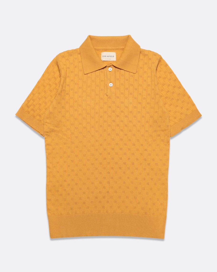 Far Afield Polo Shirts | Jacobs Polo - Honey Gold Perforated Lace