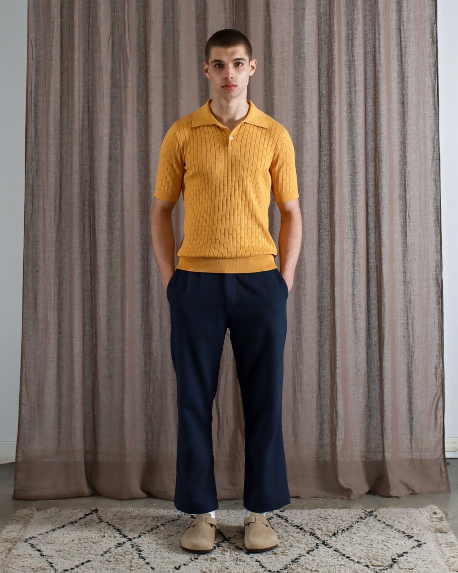 Far Afield Polo Shirts | Jacobs Polo - Honey Gold Perforated Lace