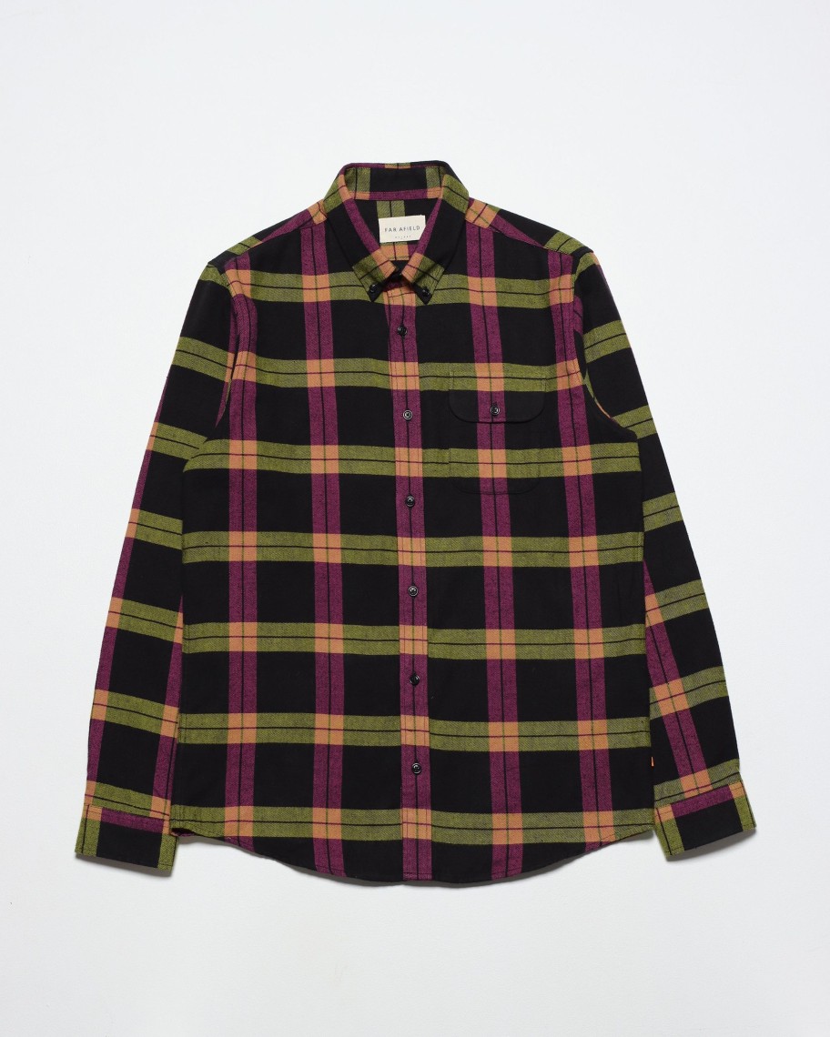 Far Afield Shirts | Larry Button Down Shirt - Black / Magenta Check