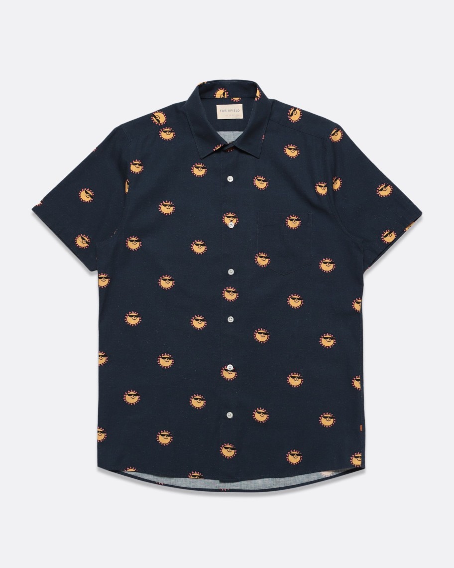 Far Afield Shirts | Classic Short Sleeve Shirt - Navy Sunny Print