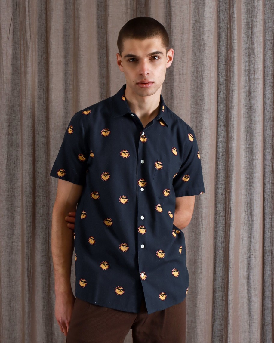 Far Afield Shirts | Classic Short Sleeve Shirt - Navy Sunny Print