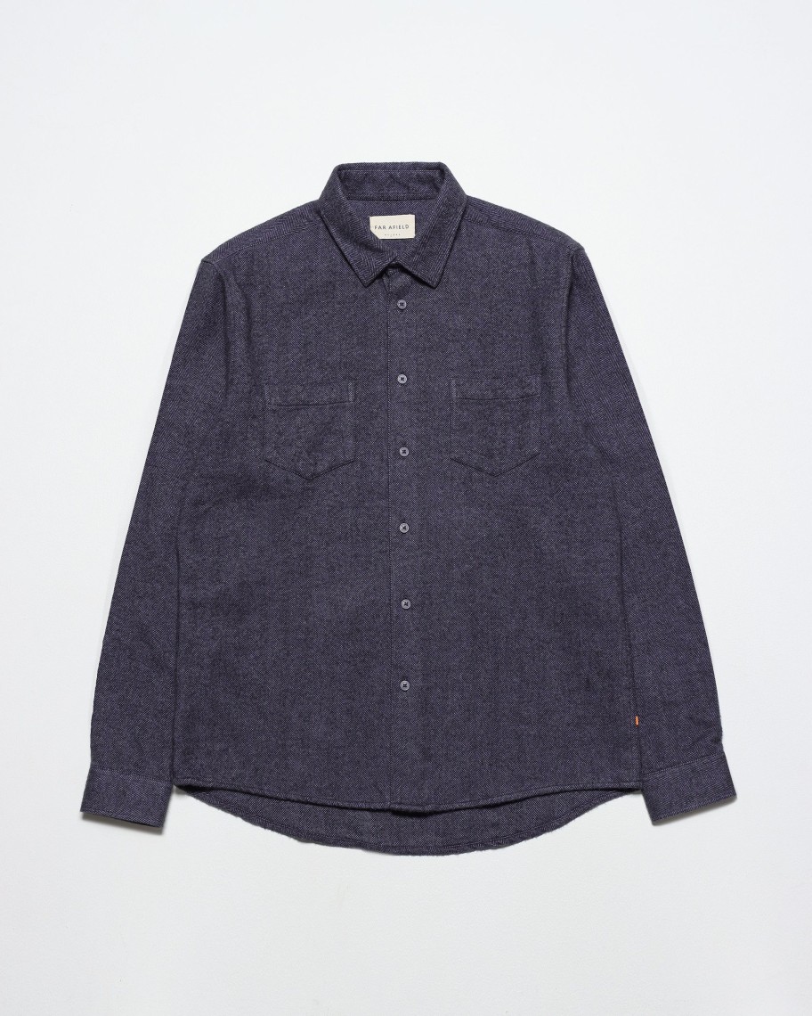 Far Afield Shirts | Classic Two Pocket Shirt - Silver Blue Brushed Herringbone Cotton