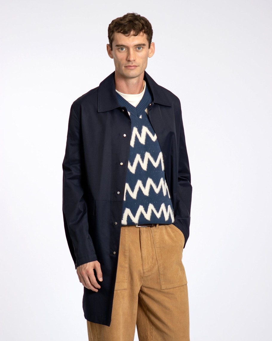 Far Afield Outerwear | Bell Mac Coat - Navy Water Repellent Cotton