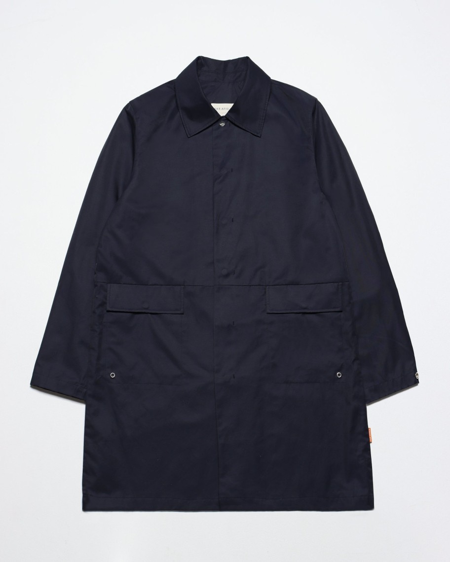 Far Afield Outerwear | Bell Mac Coat - Navy Water Repellent Cotton