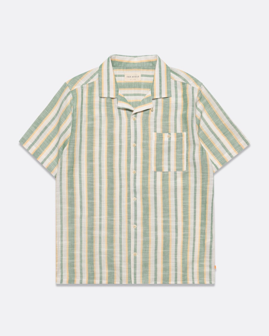 Far Afield Shirts | Selleck Shirt - Frosty Green Slub Stripe