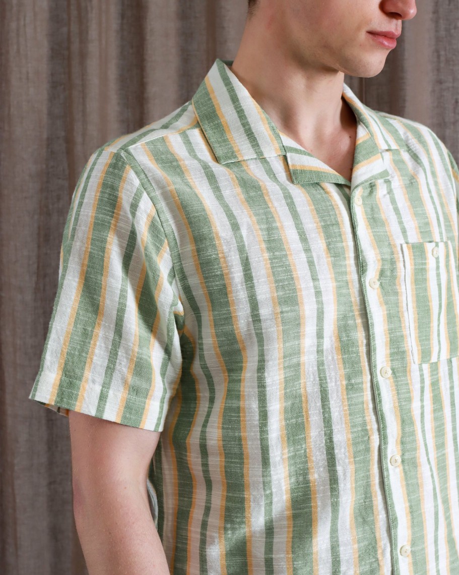 Far Afield Shirts | Selleck Shirt - Frosty Green Slub Stripe