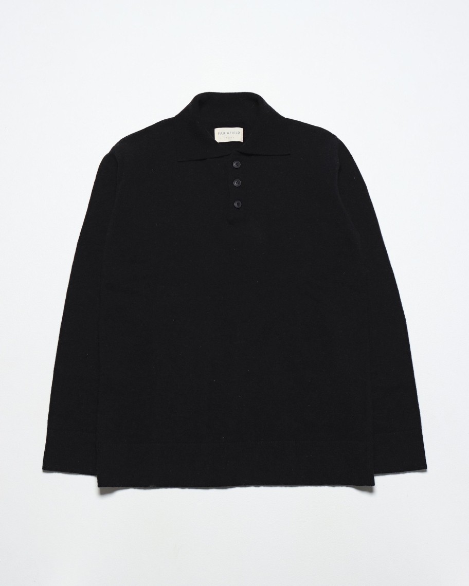 Far Afield Polo Shirts | Kier Knitted Polo - Black Lambswool Blend