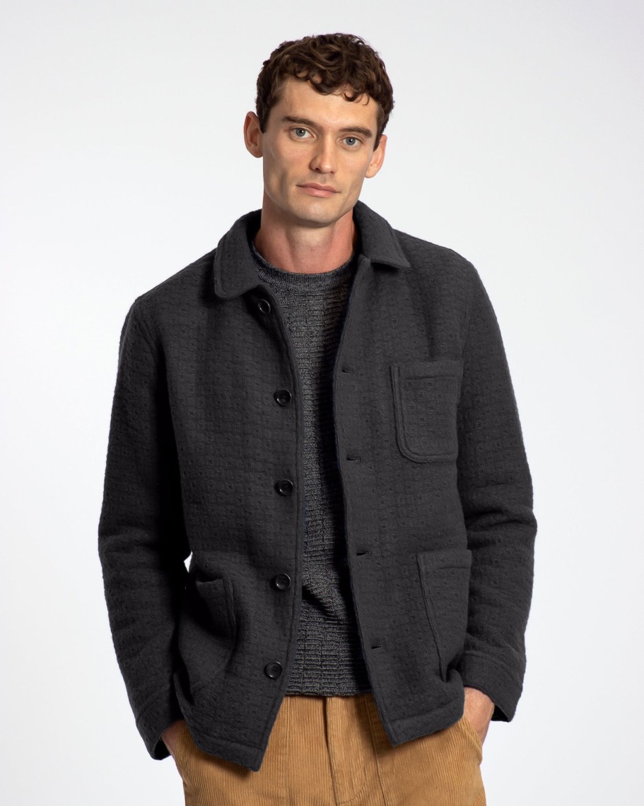 Far Afield Outerwear | Station Jacket - Black Textured Jacquard