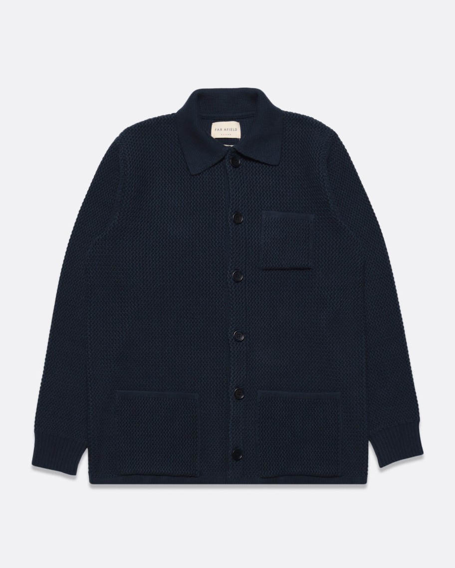 Far Afield Knitwear | Station Cardigan - Navy Ribbed Crochet