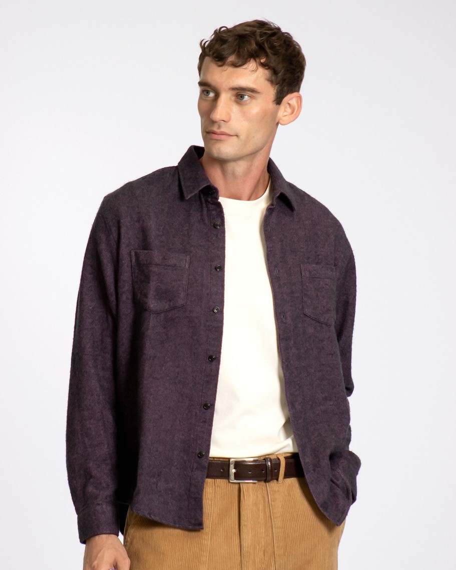 Far Afield Shirts | Classic Two Pocket Shirt - Magenta Brushed Herringbone Cotton