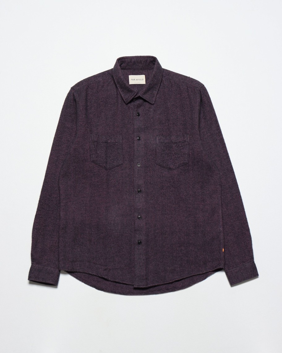 Far Afield Shirts | Classic Two Pocket Shirt - Magenta Brushed Herringbone Cotton