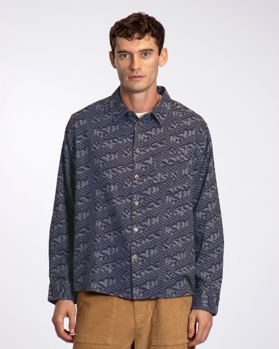 Far Afield Shirts | Day Shirt - Insignia Blue Light U0026 Space Jacquard Print