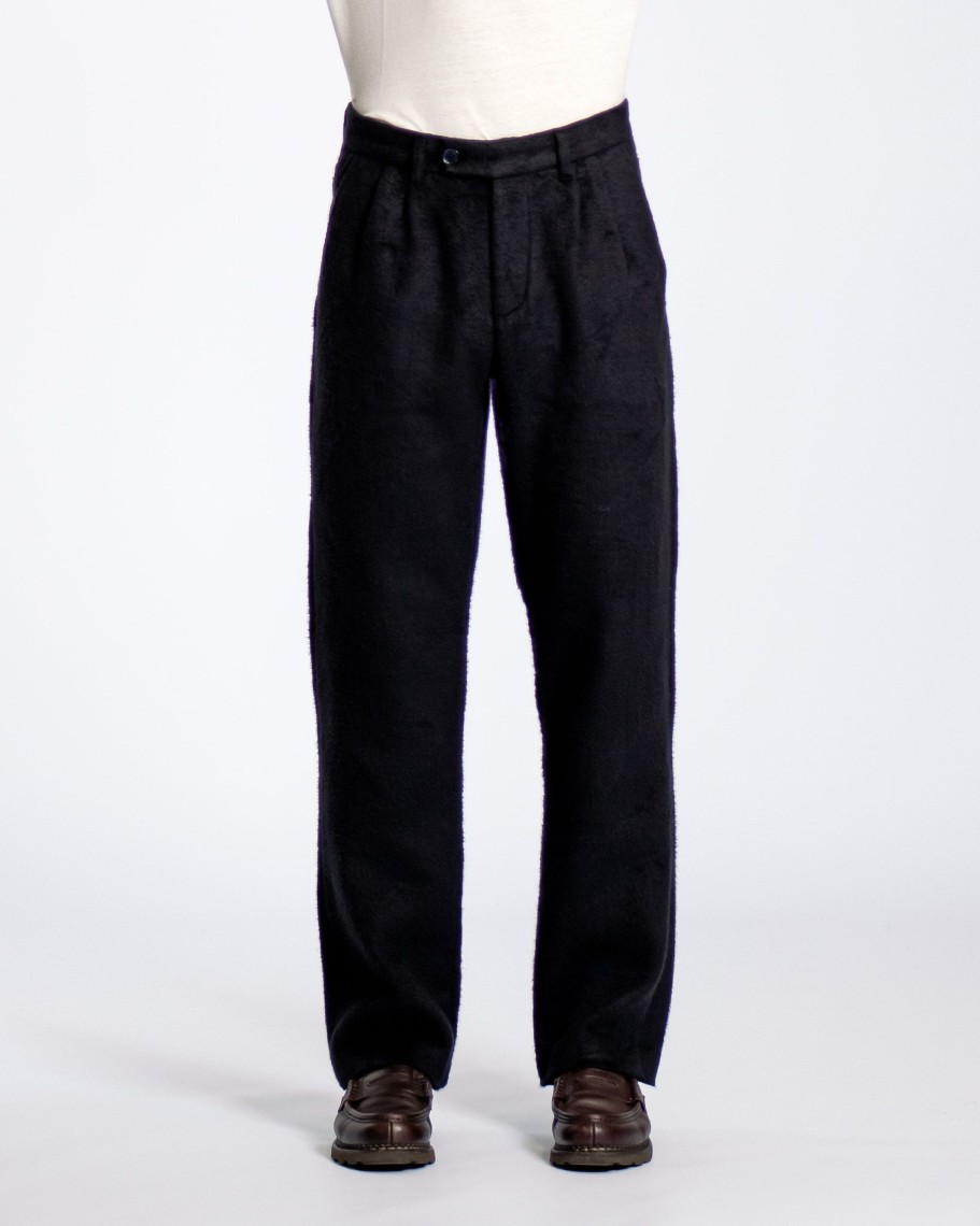 Far Afield Trousers | Pleated Trouser - Black Brushed Pile