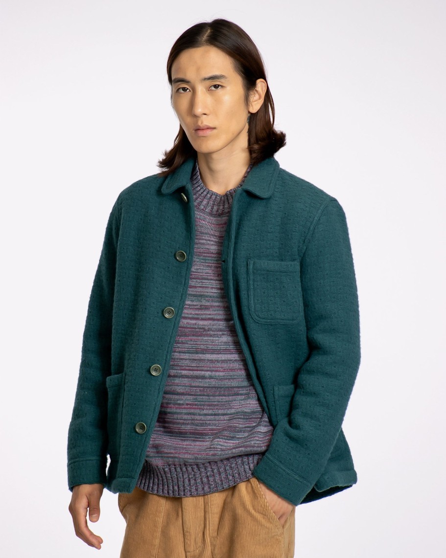 Far Afield Outerwear | Station Jacket - Deep Teal Textured Jacquard