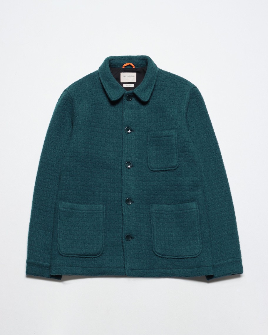 Far Afield Outerwear | Station Jacket - Deep Teal Textured Jacquard