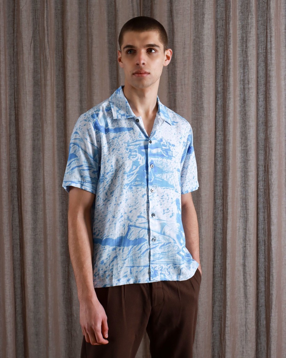 Far Afield Shirts | Busey Shirt - Allure Blue Beach Print