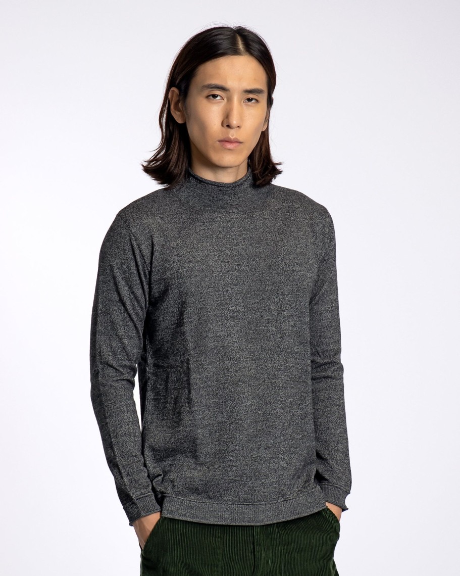 Far Afield Knitwear | Sergey Roll Neck - Grey Melange Merino Wool Blend