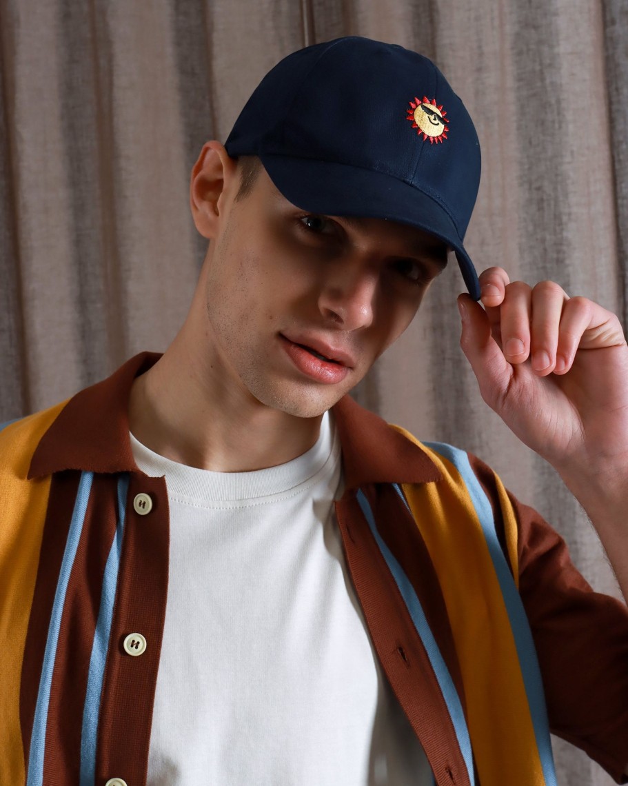 Far Afield Hats | Embroidered Carlos Cap - Navy Sunny Motif