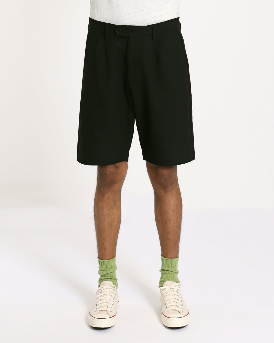 Far Afield Shorts | Double Pleated Shorts - Black Textured Weave