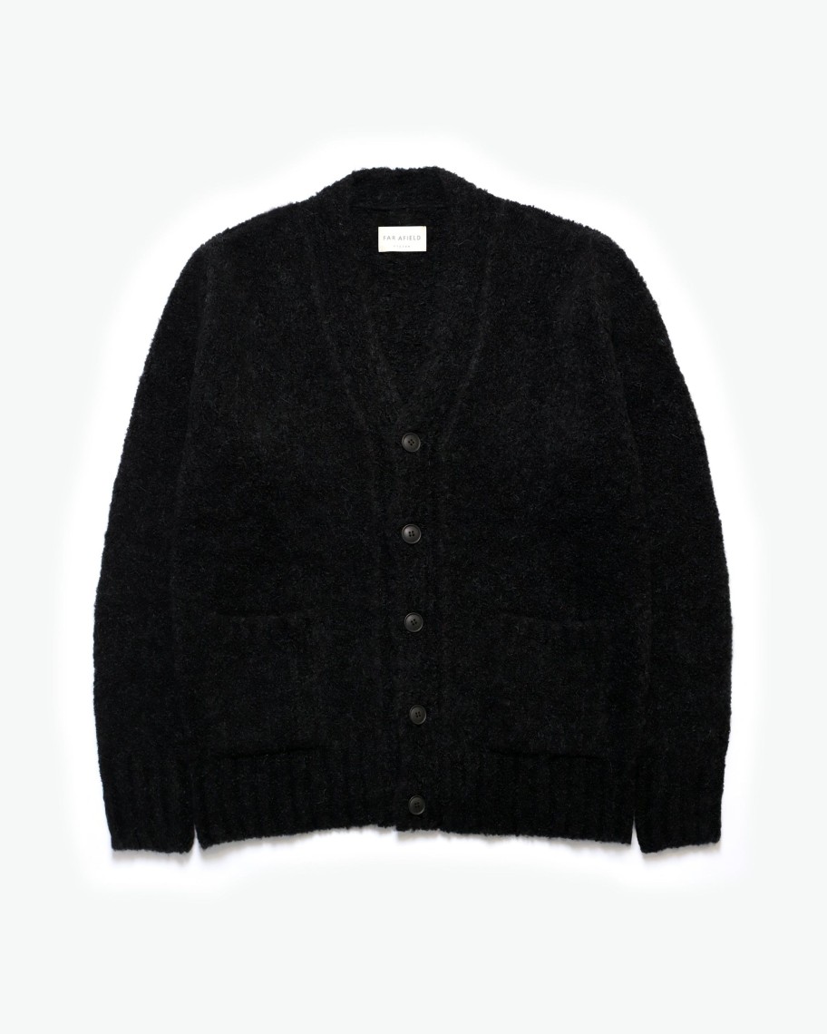 Far Afield Knitwear | Buckley Cardigan - Black Fluffy Boucle