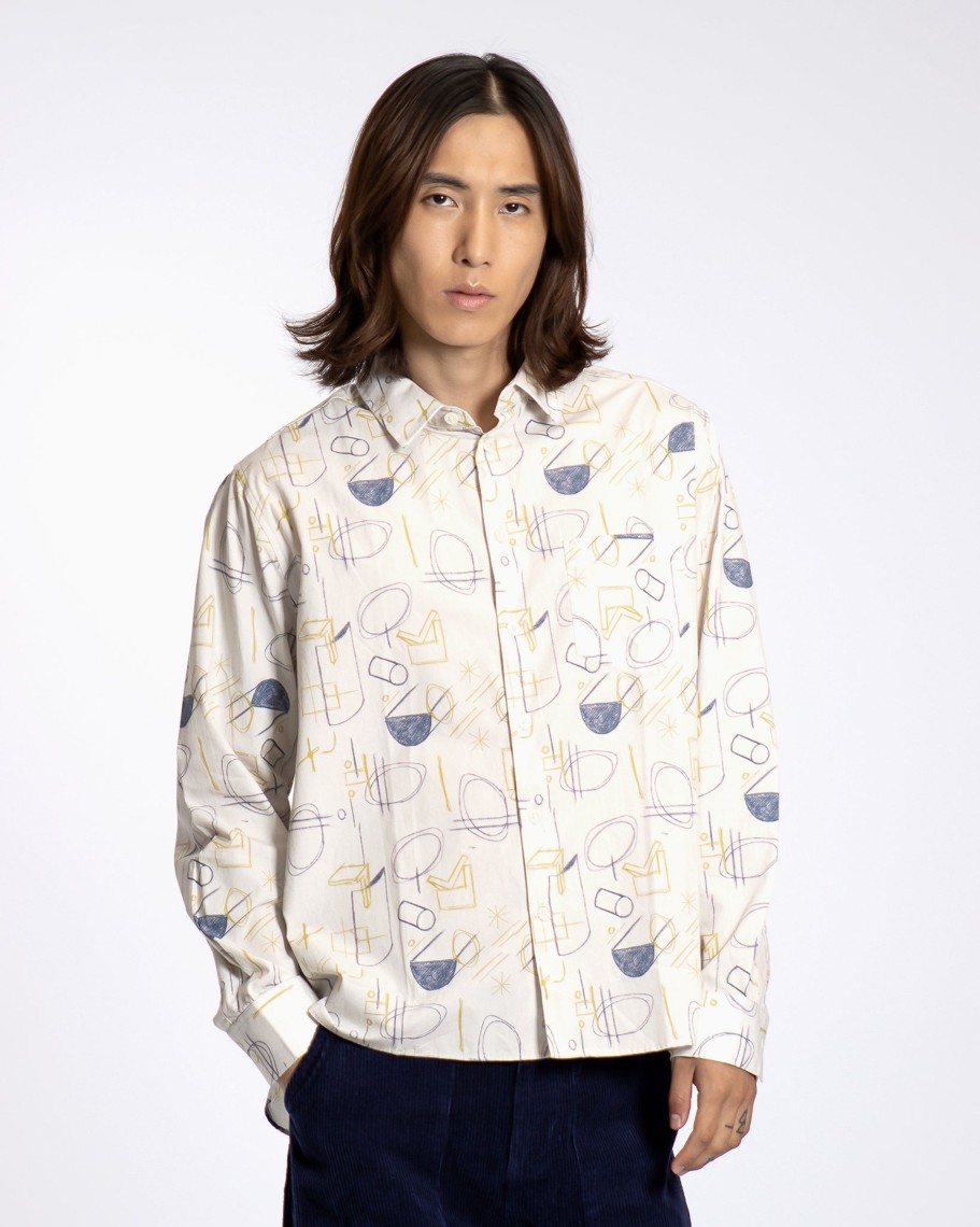 Far Afield Shirts | Day Shirt - White Hand Sketch Print