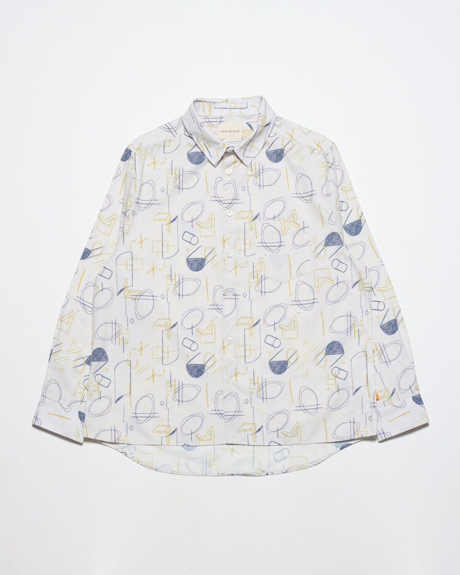 Far Afield Shirts | Day Shirt - White Hand Sketch Print