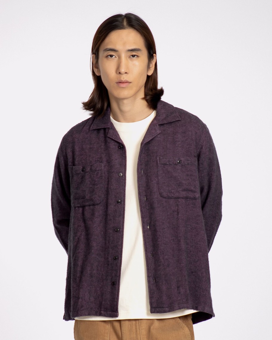 Far Afield Shirts | Hiro Shirt - Magenta Brushed Herringbone Cotton