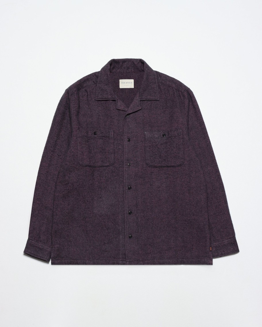 Far Afield Shirts | Hiro Shirt - Magenta Brushed Herringbone Cotton