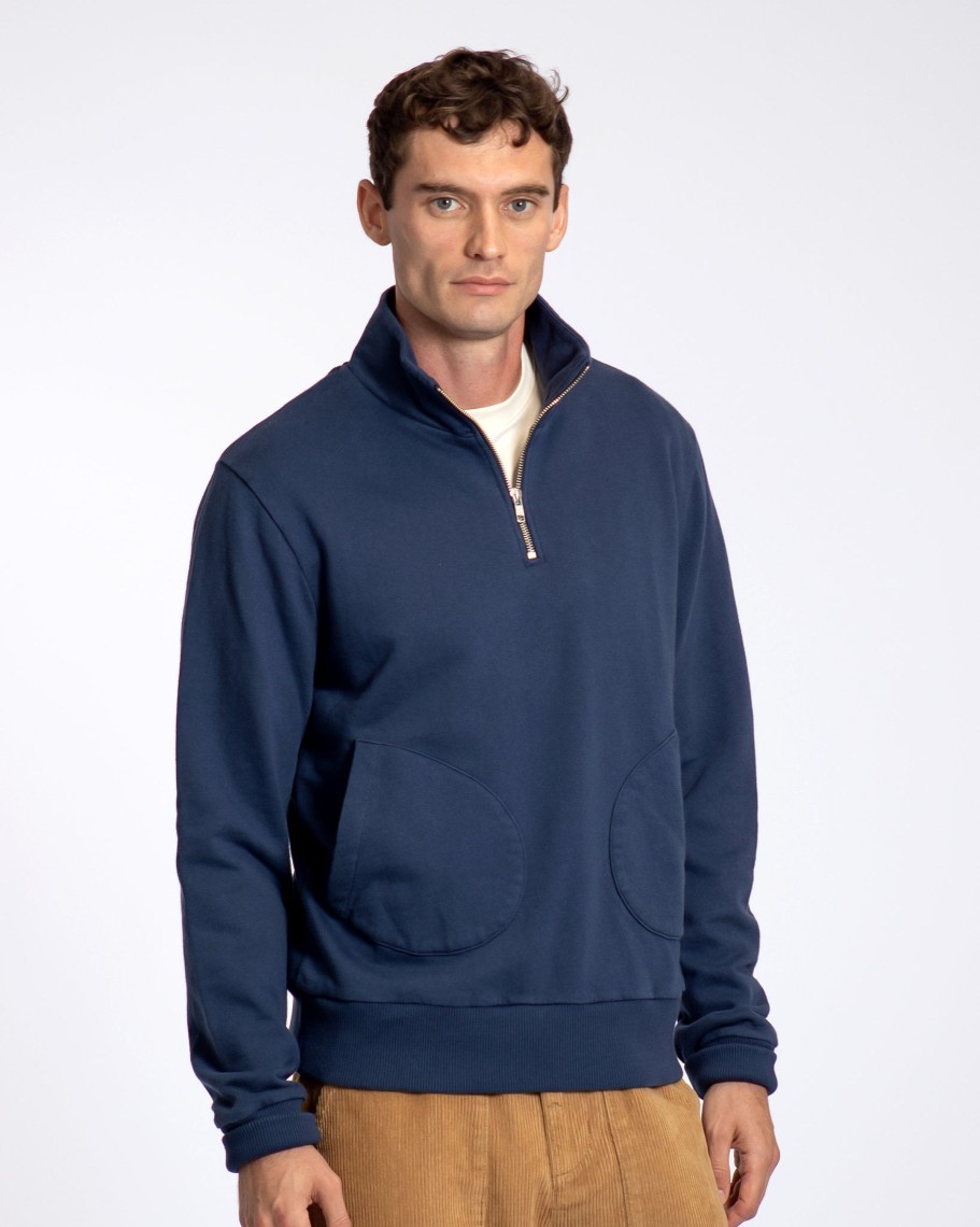 Far Afield Sweatshirts | Funnel Neck Sweatshirt - Insignia Blue Organic Cotton