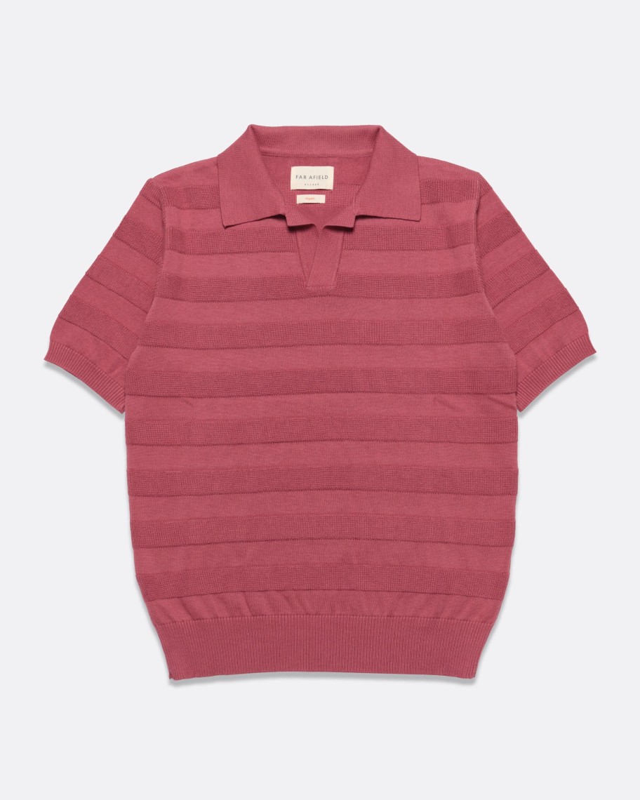 Far Afield Polo Shirts | Marsan Short Sleeve Polo - Rose Pink Raised Stripe