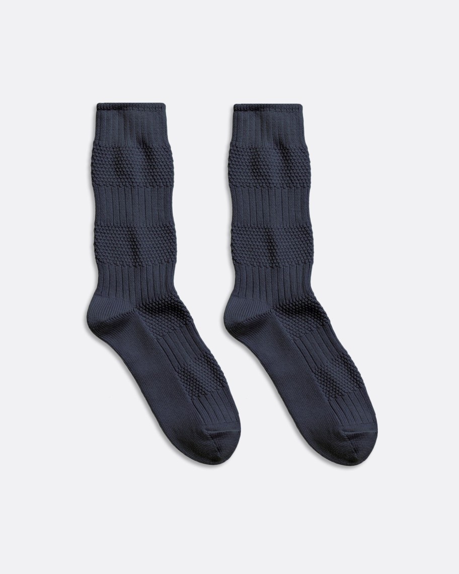 Far Afield Socks | Textured Stripe Socks - Navy