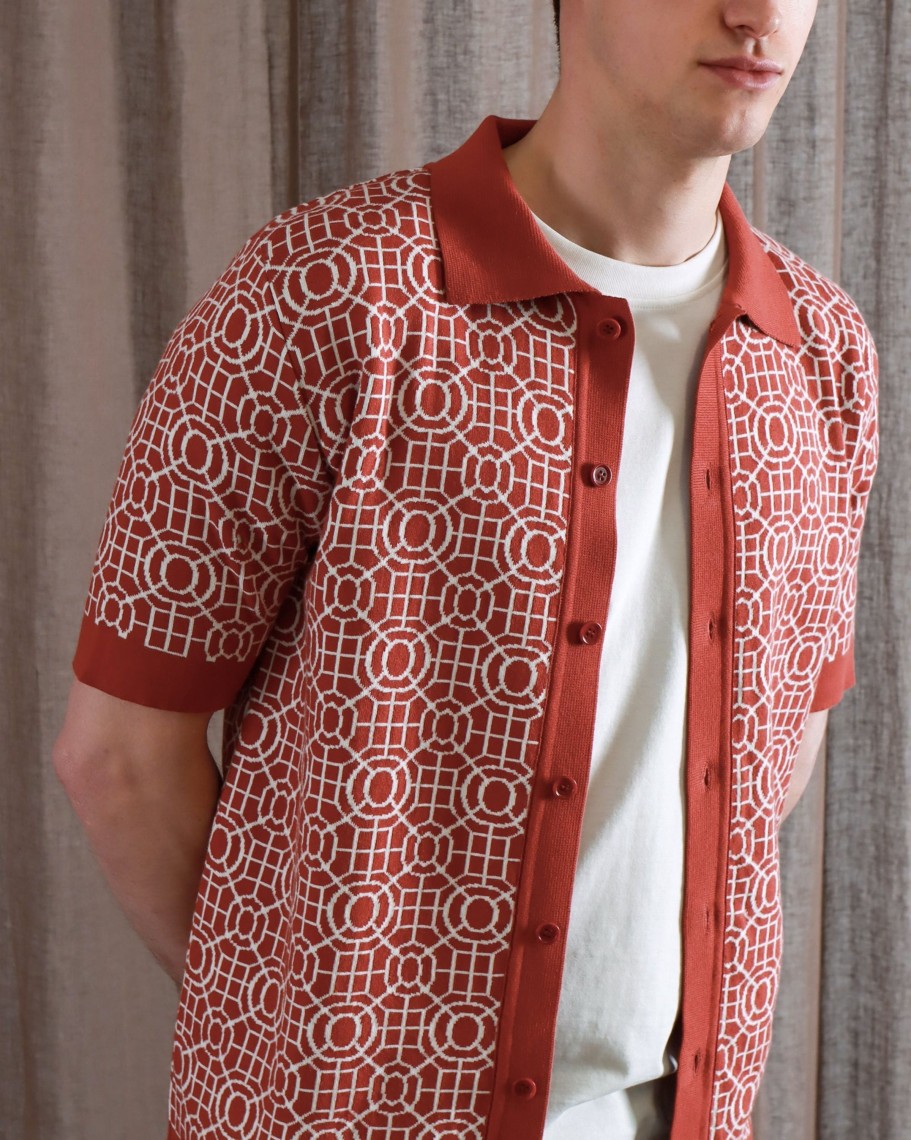 Far Afield Knitwear | Zigger Cardigan - Red / White Rail Pattern