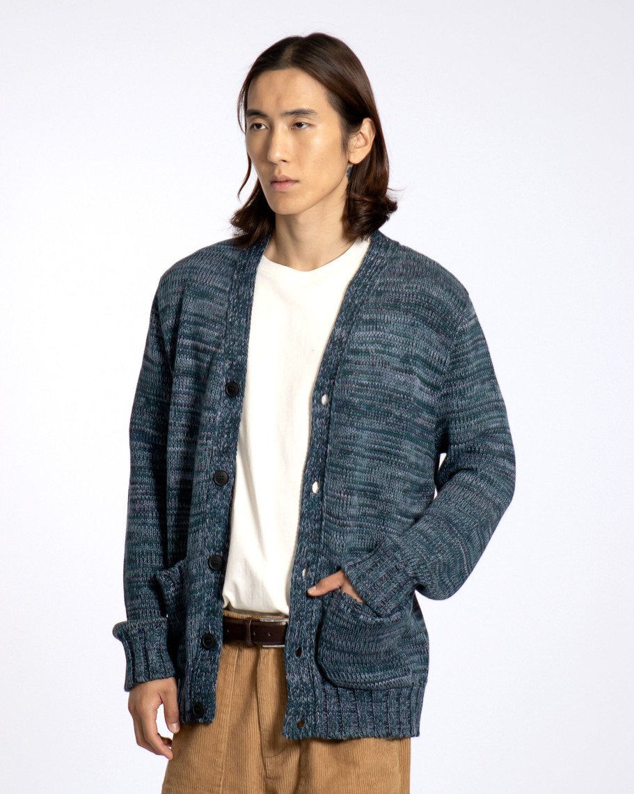 Far Afield Knitwear | Buckley Cardigan - Deep Teal / Multi Twisted Yarn