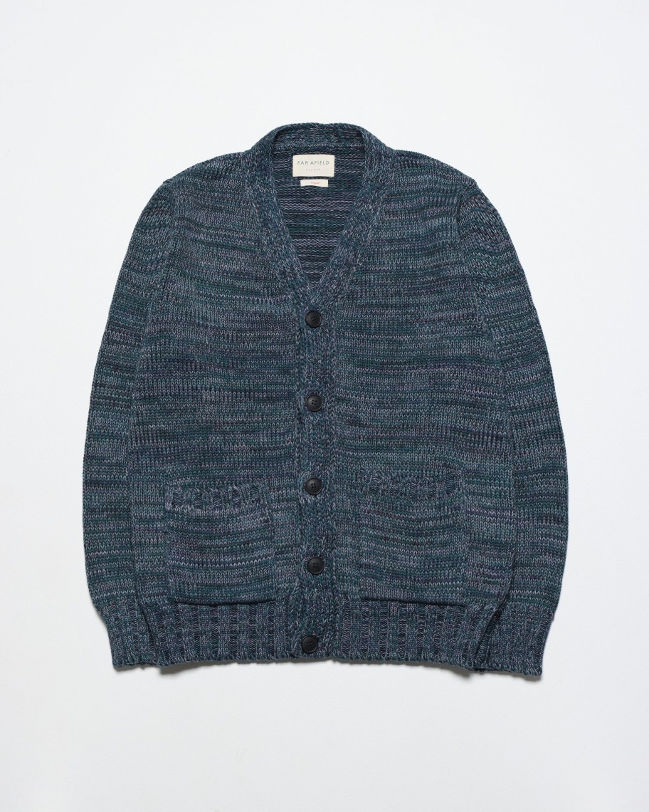 Far Afield Knitwear | Buckley Cardigan - Deep Teal / Multi Twisted Yarn