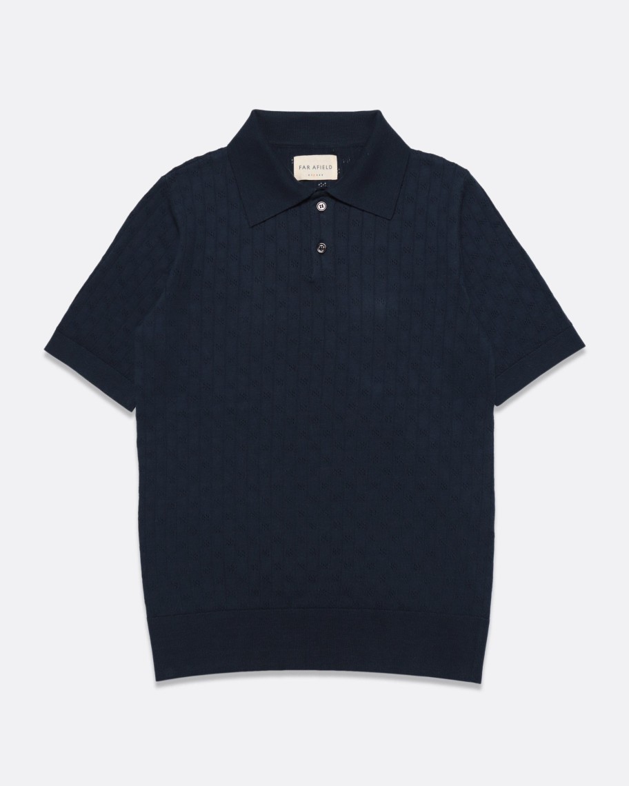 Far Afield Polo Shirts | Jacobs Polo - Dark Navy Perforated Lace