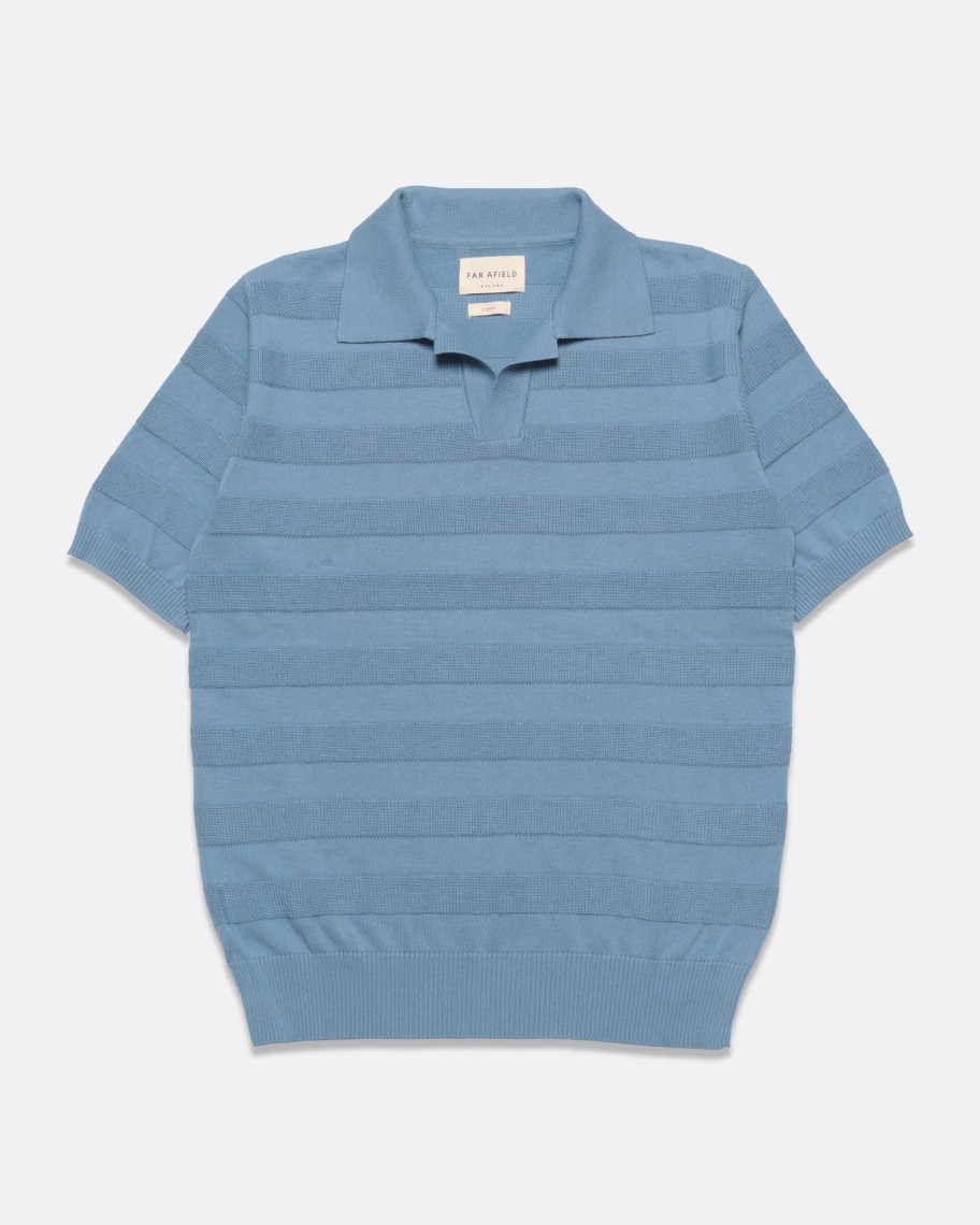 Far Afield Polo Shirts | Marsan Short Sleeve Polo - Allure Blue Raised Stripe