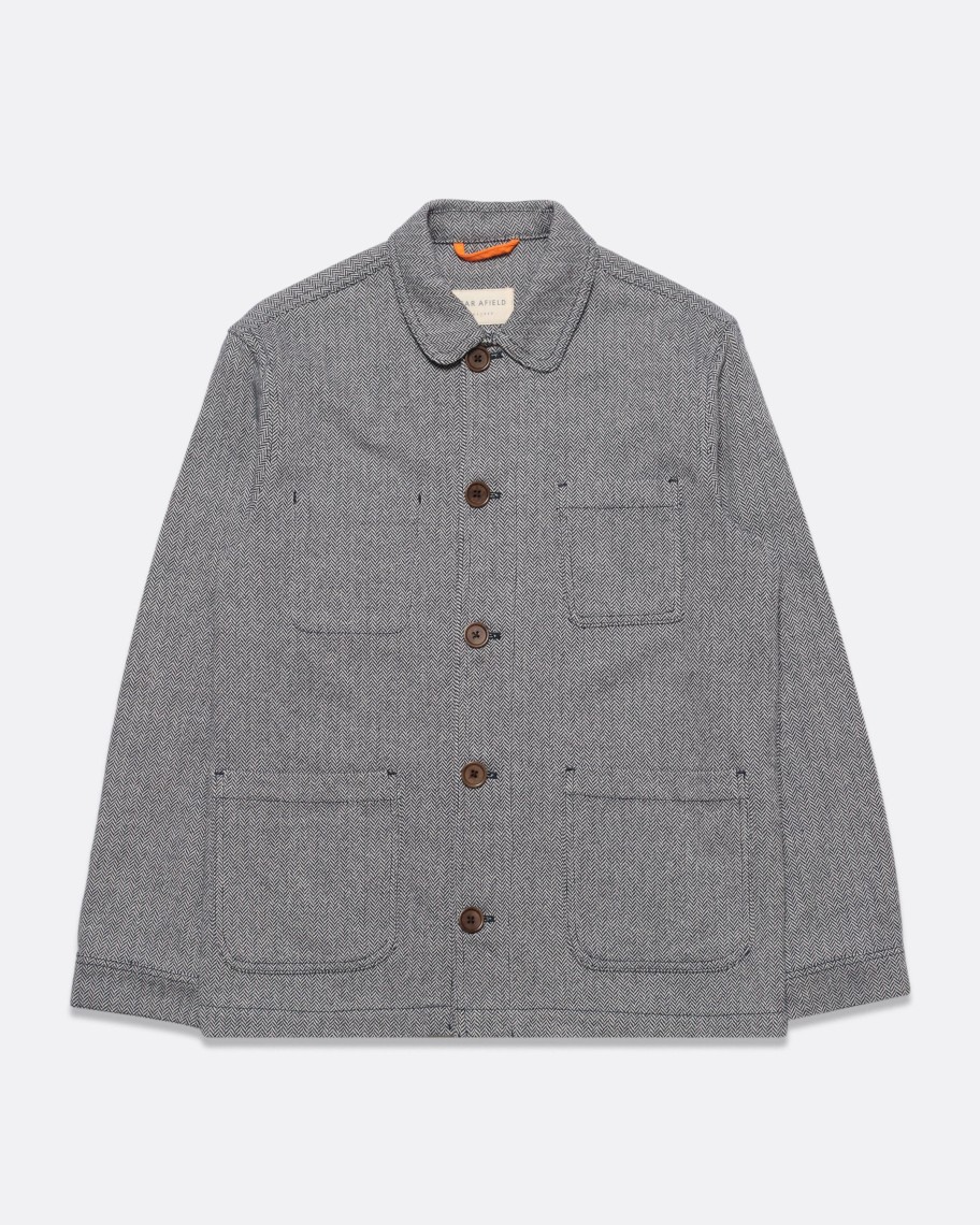 Far Afield Outerwear | Station Jacket - Dark Navy Brushed Herringbone