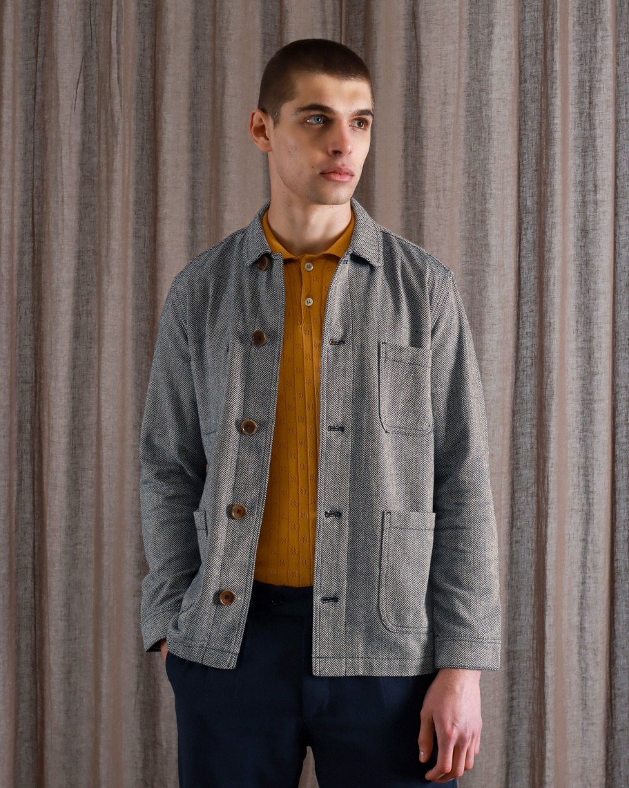 Far Afield Outerwear | Station Jacket - Dark Navy Brushed Herringbone