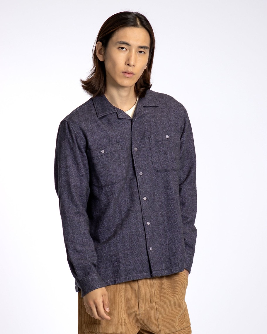 Far Afield Shirts | Hiro Shirt - Silver Blue Brushed Herringbone Cotton