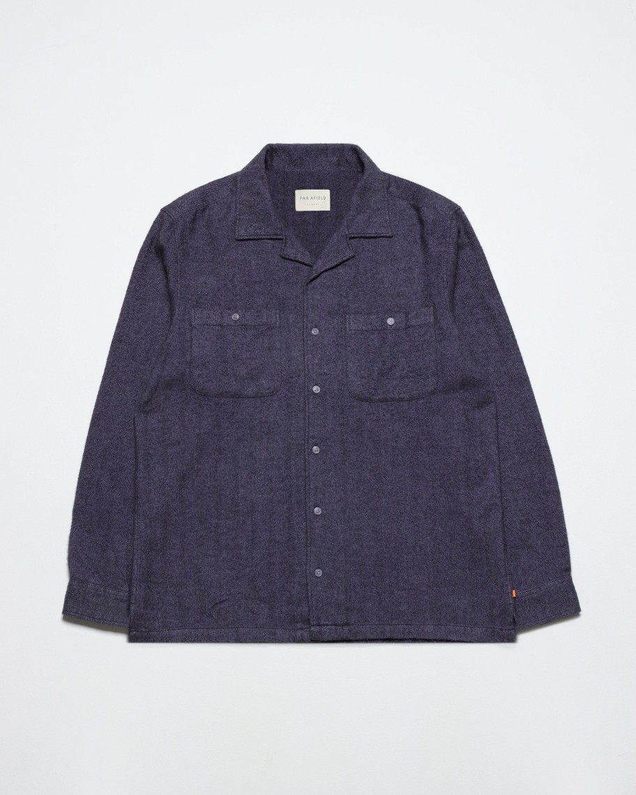 Far Afield Shirts | Hiro Shirt - Silver Blue Brushed Herringbone Cotton