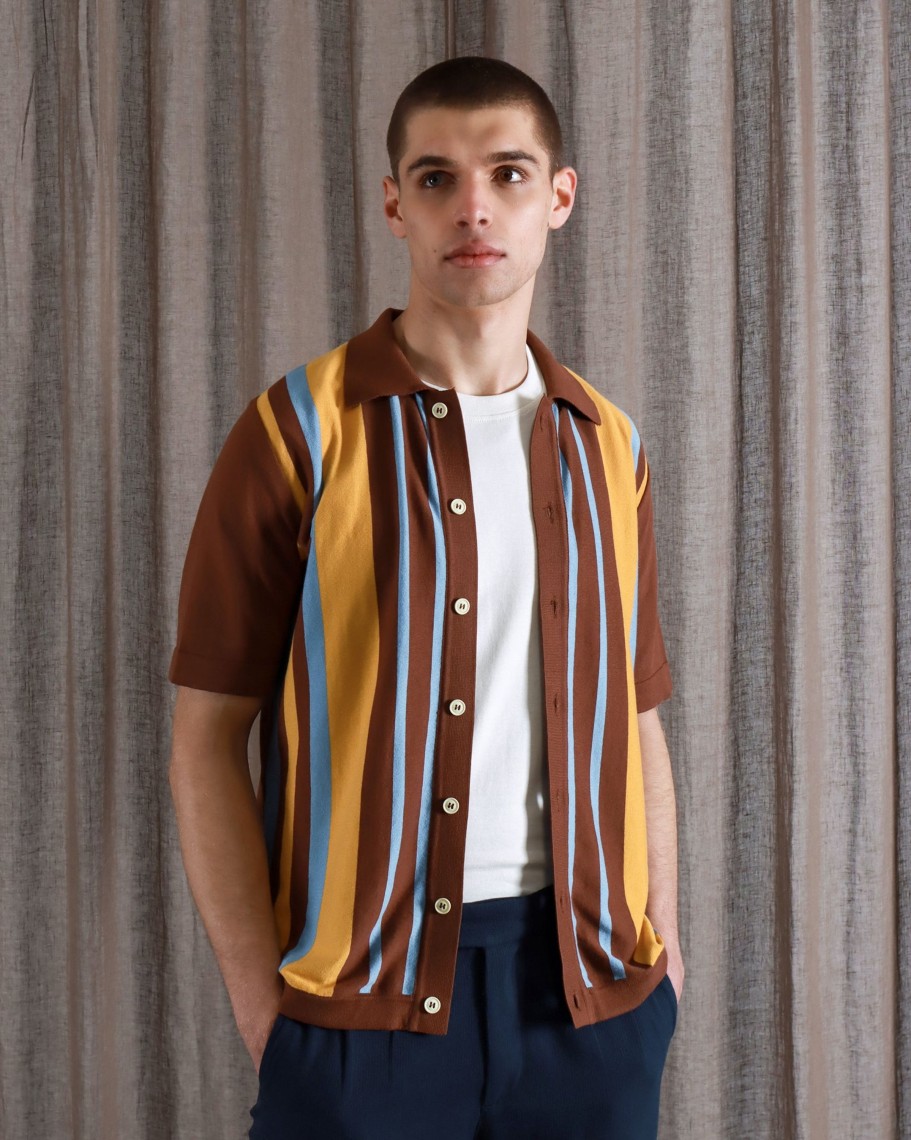 Far Afield Knitwear | Velzy Cardigan - Brown / Multi Margate Stripe