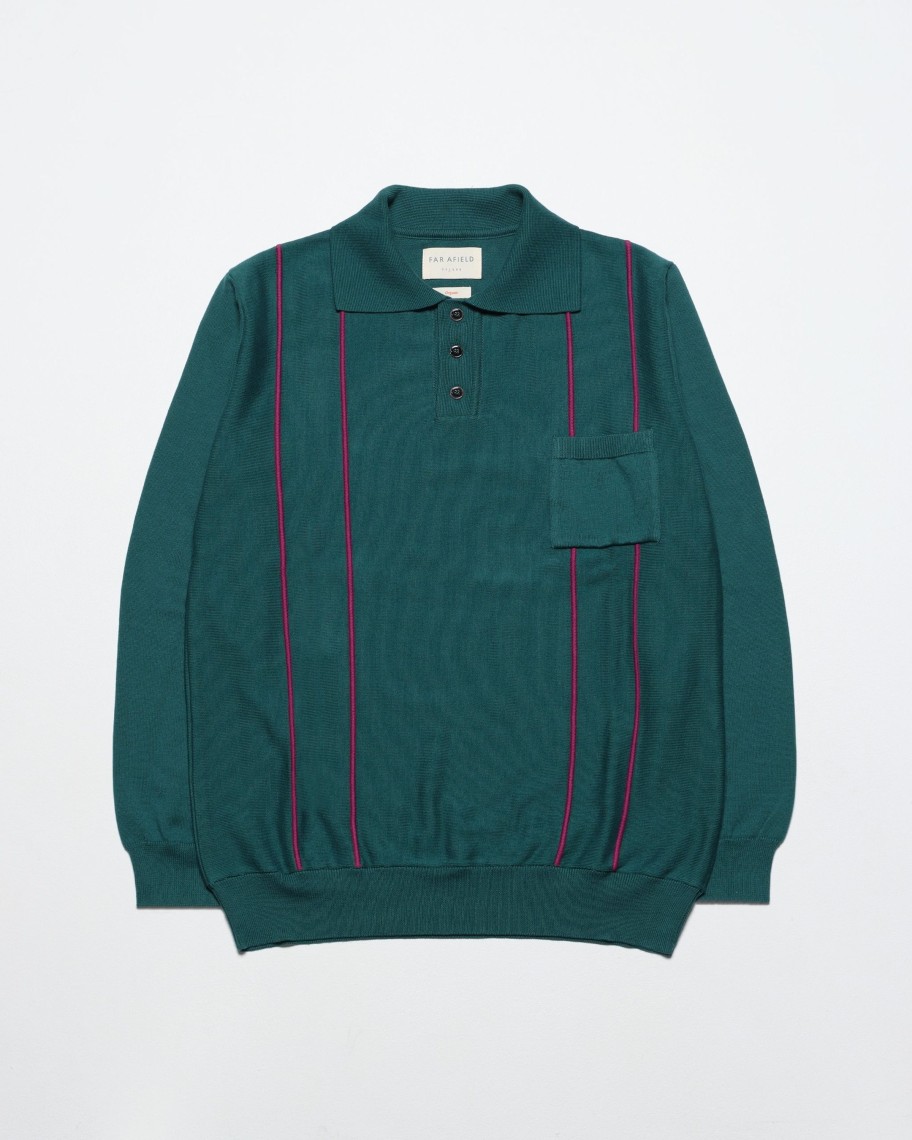 Far Afield Polo Shirts | Alfaro Knitted Polo - Deep Teal / Magenta Organic Cotton