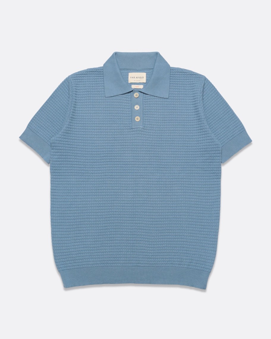 Far Afield Polo Shirts | Renard Polo - Allure Blue Ribbed Waffle