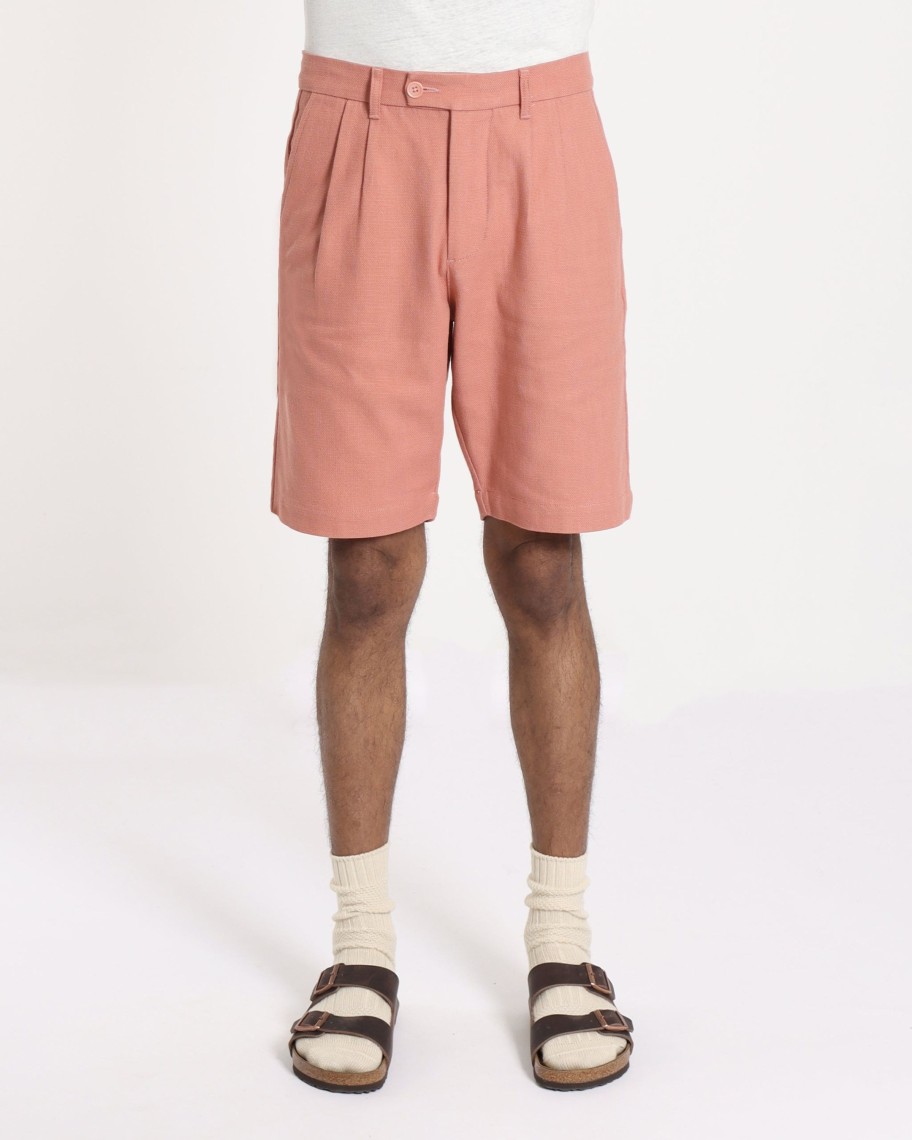 Far Afield Shorts | Double Pleated Shorts - Pink Textured Weave