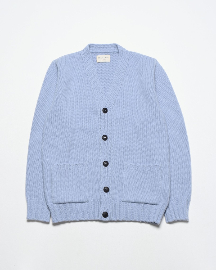 Far Afield Knitwear | Buckley Cardigan - Silver Blue Lambswool Blend