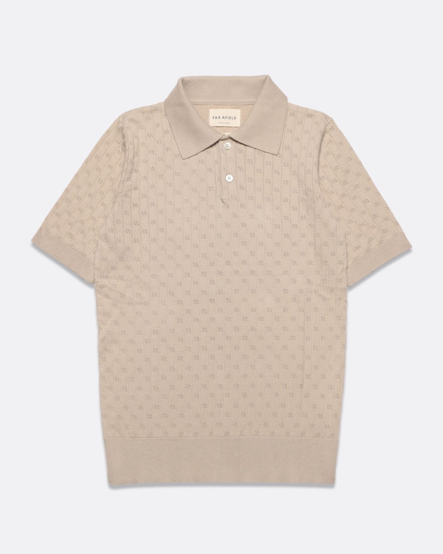 Far Afield Polo Shirts | Jacobs Polo - Sand Perforated Lace